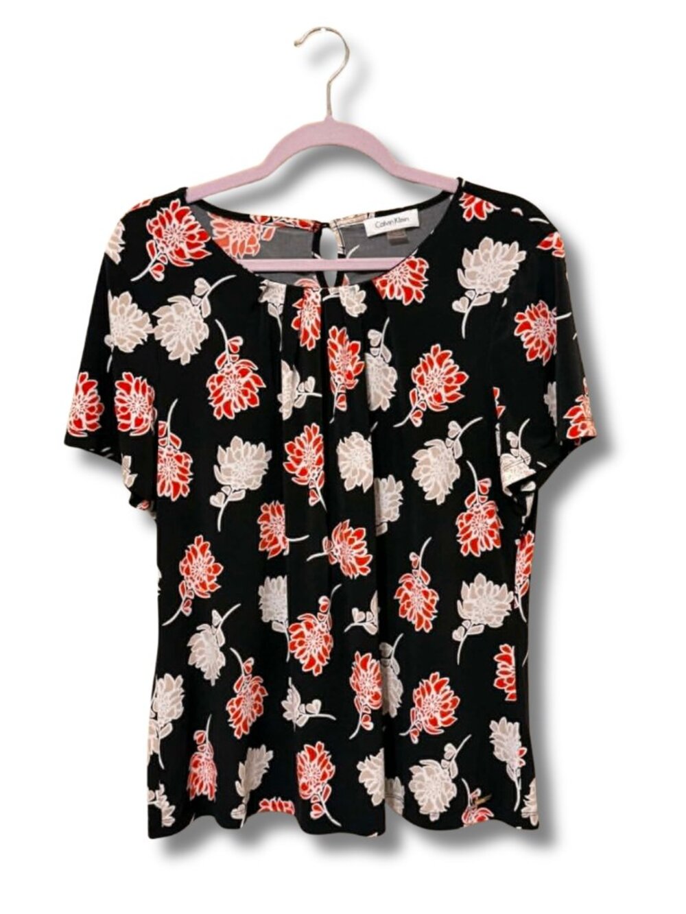 Calvin Klein Floral Stretch Blouse Top Sz XL
